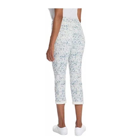 NWT Mario Serrani Stretch Capri Pant Elastic Waist Blue Floral Size S $55 1B097 - Picture 2 of 2